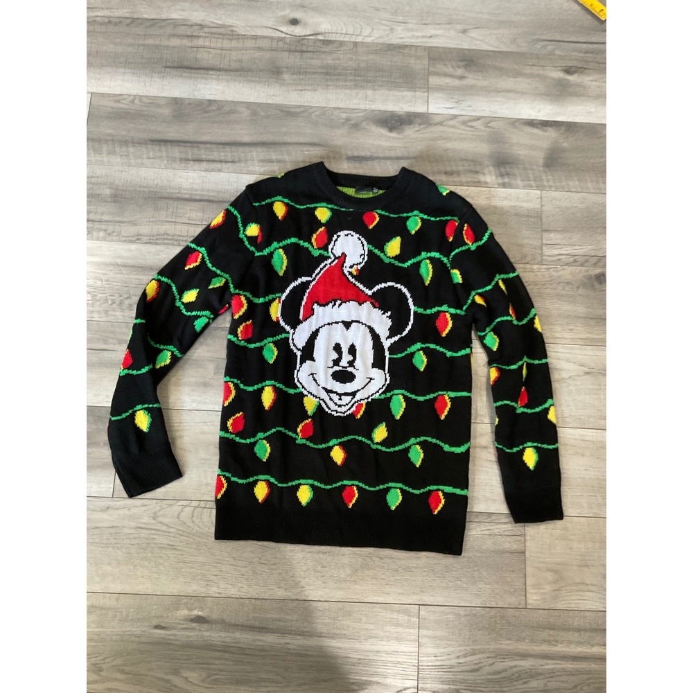 Disney Mickey Mouse Christmas Light Holiday Sweater Black Mens Large